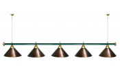 Лампа STARTBILLIARDS 5 пл. (плафоны зеленые,штанга зеленая,фурнитура золото)