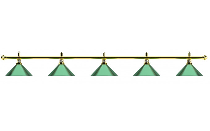 Лампа на пять плафонов «Evergreen» (золотистая штанга, зеленый плафон D35см)
